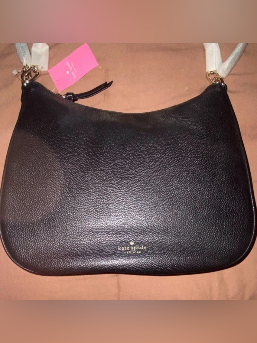kate spade Black Pebbled Leather Hobo Shoulder Bag with Gold Logo